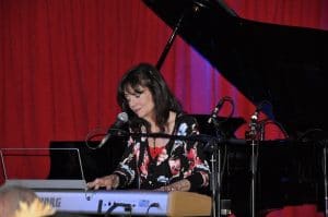 Harriet Schock at Vitello's show with Pat Whiteman (photo by Linda Abse)