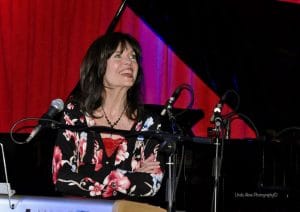 Harriet Schock at Vitello's show with Pat Whiteman (photo by Linda Abse)